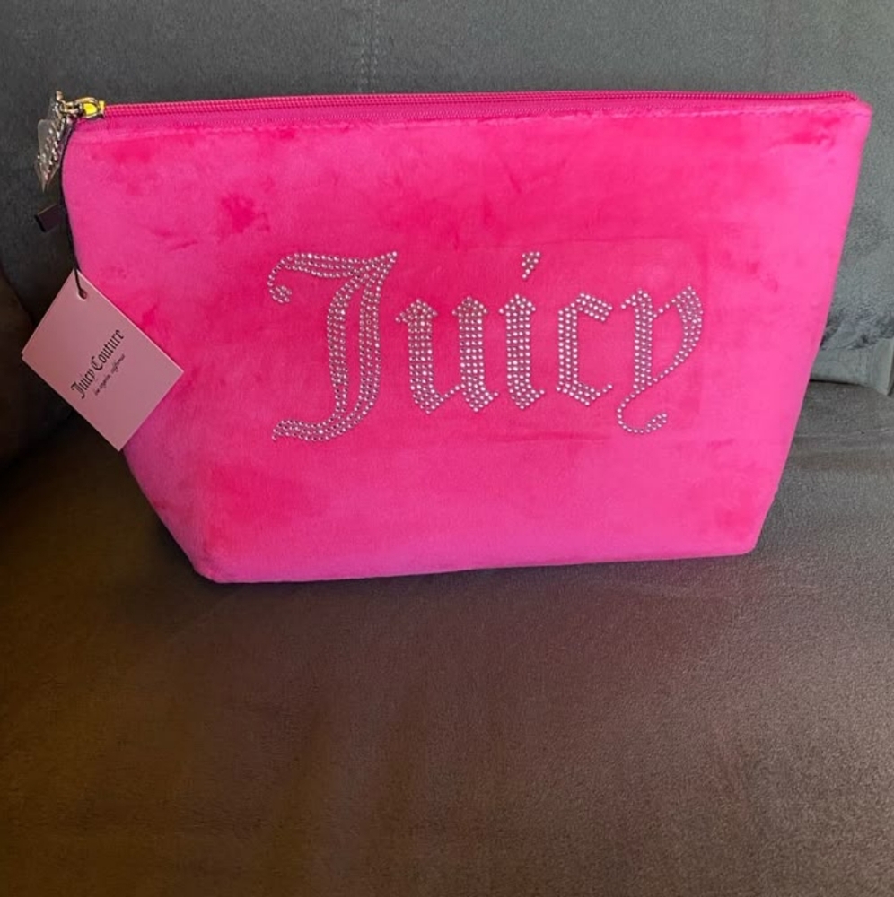 Juicy Couture Pink Rhinestone Cosmetic Case & Bottle New